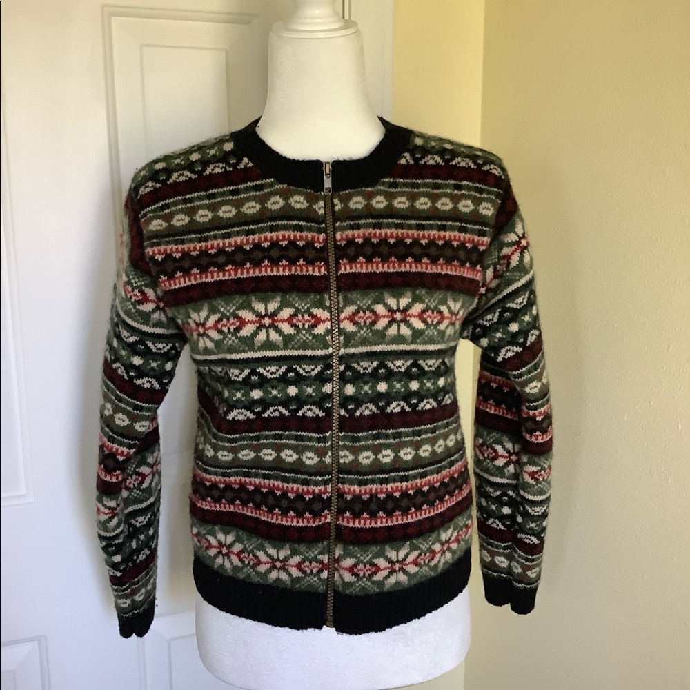 Fair Isle/Scandinavian Wool Full Zip Cardigan